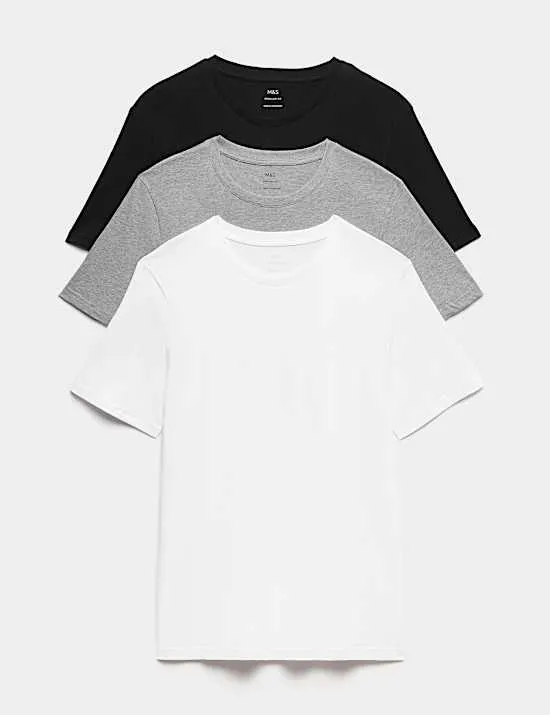 3er-Pack T-Shirts aus reiner Baumwolle mit Rundhalsausschnitt