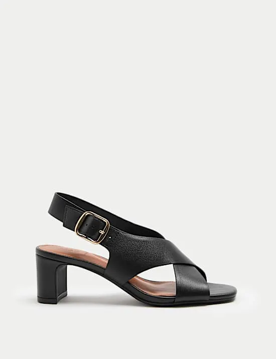 Leder-Sandalen mit Riemchen und Blockabsatz