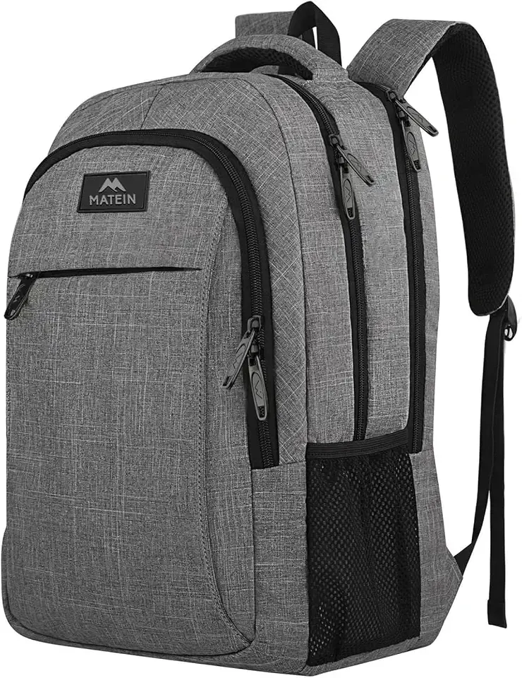 MATEIN Travel Laptop Backpack, 15.6 Inch College School Computer Bag, Grey | Slim Sturdy Business Daypack, Anti Theft Bookbag, Water Resistant, Gift for Men & Women, Personal Item Bag, Mochilas