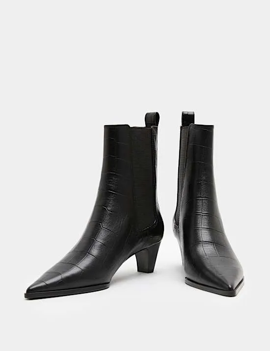 Chelsea Lederstiefeletten mit Blockabsatz