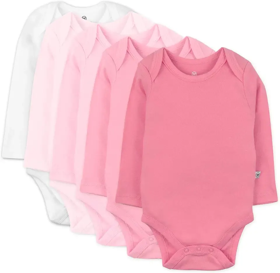 baby-girls 5-pack Long Sleeve Bodysuits One Piece 100% Organic Cotton for Infant Baby Girls