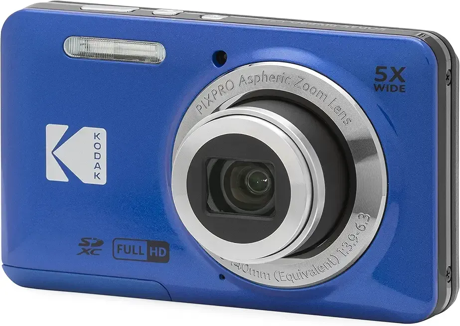 KODAK PIXPRO FZ55-BL 16MP Digital Camera 5X Optical Zoom 28mm Wide Angle 1080P Full HD Video Li-Ion Battery 2.7" LCD Vlogging Camera (Blue)