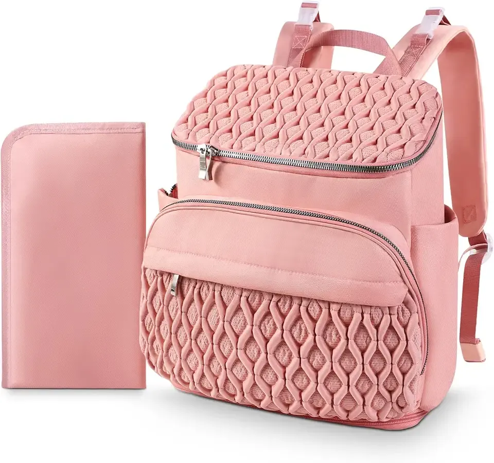 Diaper Bag Backpack, Large Baby Bag for Girl Boy, Travel Diaper Backpack with Insulated Pocket, Cute Diaper Bag Stroller Straps, Baby Shower & Registry Gift for Mom Dad Pink