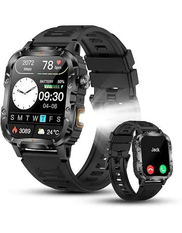 Military Smart Watch for Men, 30+ Day Battery Life, Bluetooth Call Black | 1.95" HD, 120+ sports modes, heart rate/sleep monitor, IP68 waterproof, Fitness Watch with LED Flashlight for iOS/Android