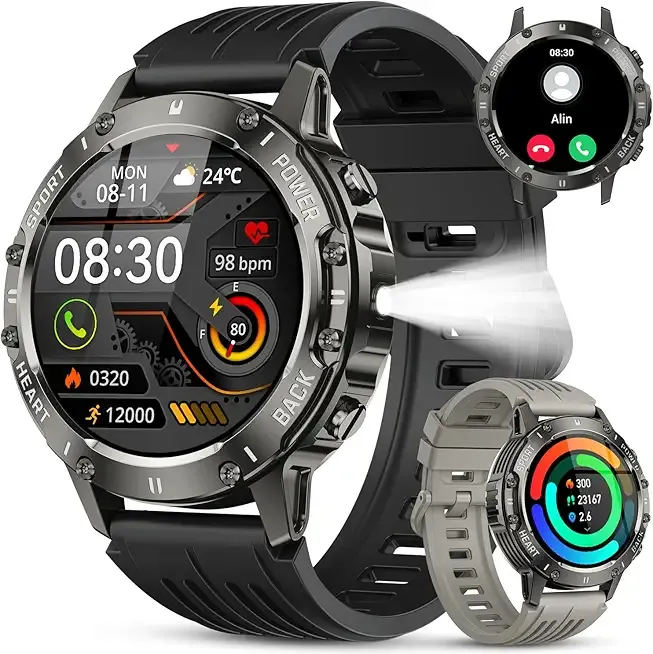 Smart Watch for Men Answer/Make Call: Military Smart Watches for Men Android Phones iPhone Fitness Tracker Waterproof Digital Mens Watches Heart Rate Monitor Running Smartwatch Samsung Compatible