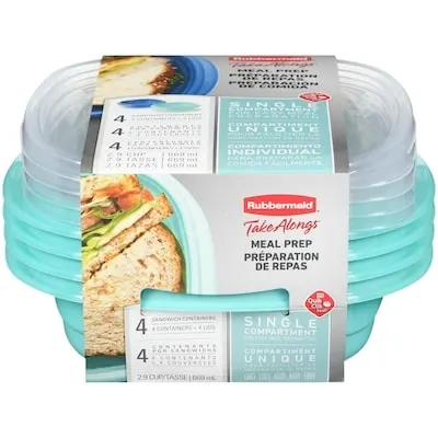 TakeAlongs Meal Prep Sandwich Containers, Colour May Vary (Blue or Teal), 4 Pack