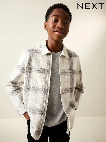 Grey/White Check Zip Through Overshirt (3-16yrs)
