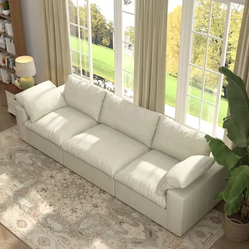 Magic Home Minimalist 118 in. Square Arm Down Filled Linen 3-Piece Cloud Modular Sectional Sofa Couch in Khaki with Removable Cover