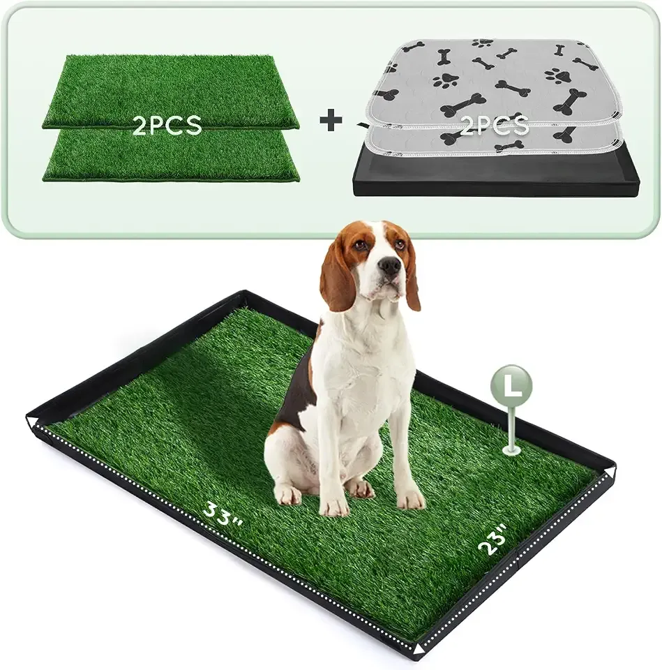 HQ4US 4LEGS Dog Grass Pad with Foldable Dog Litter Box,Large Liner Base for Balcony，Ultra-Absorbent Artificial Grass Pads for Dogs Pee Pad Holder, Potty Training, 2 PCS Reusable Pee Pad