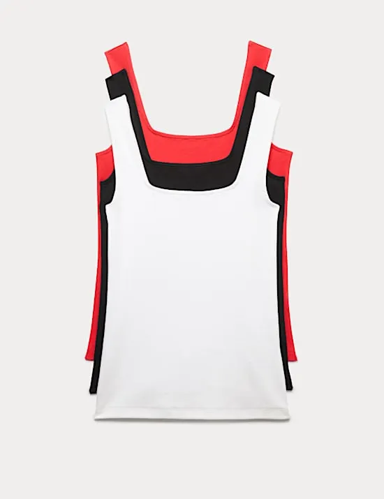 3 Pack Cotton Rich Square Neck Vest Tops