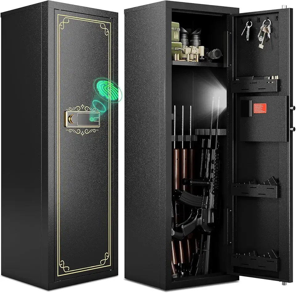 Karini Gun Safe 10-15 Biometric Gun Safe for Rifles and Pistols Fingerprint Gun Cabinet Gun Safes for Rifles with Optics Pistol & Firearm Storage | Includes Removable Shelf