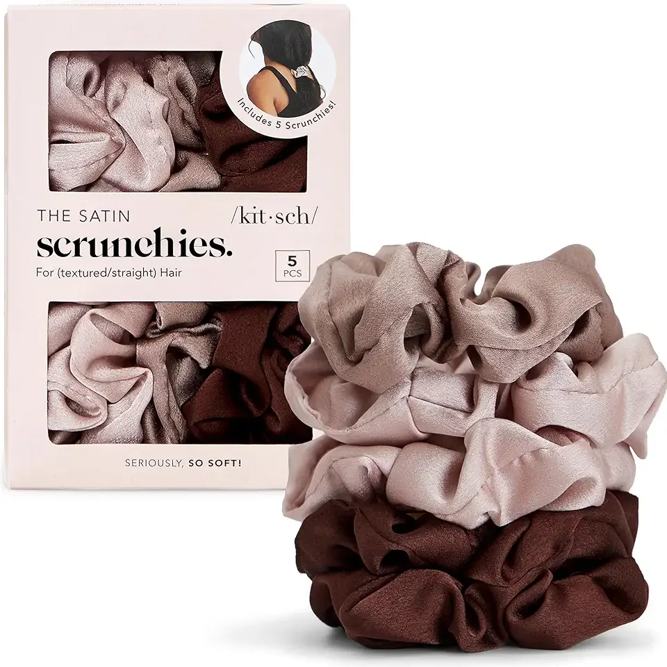 Kitsch Satin Scrunchies for Women - Softer Than Silk Scrunchies | Hair Ties No Damage for Frizz-Free Sleep | Ideal Gifts for Women - Cameo, 5pcs