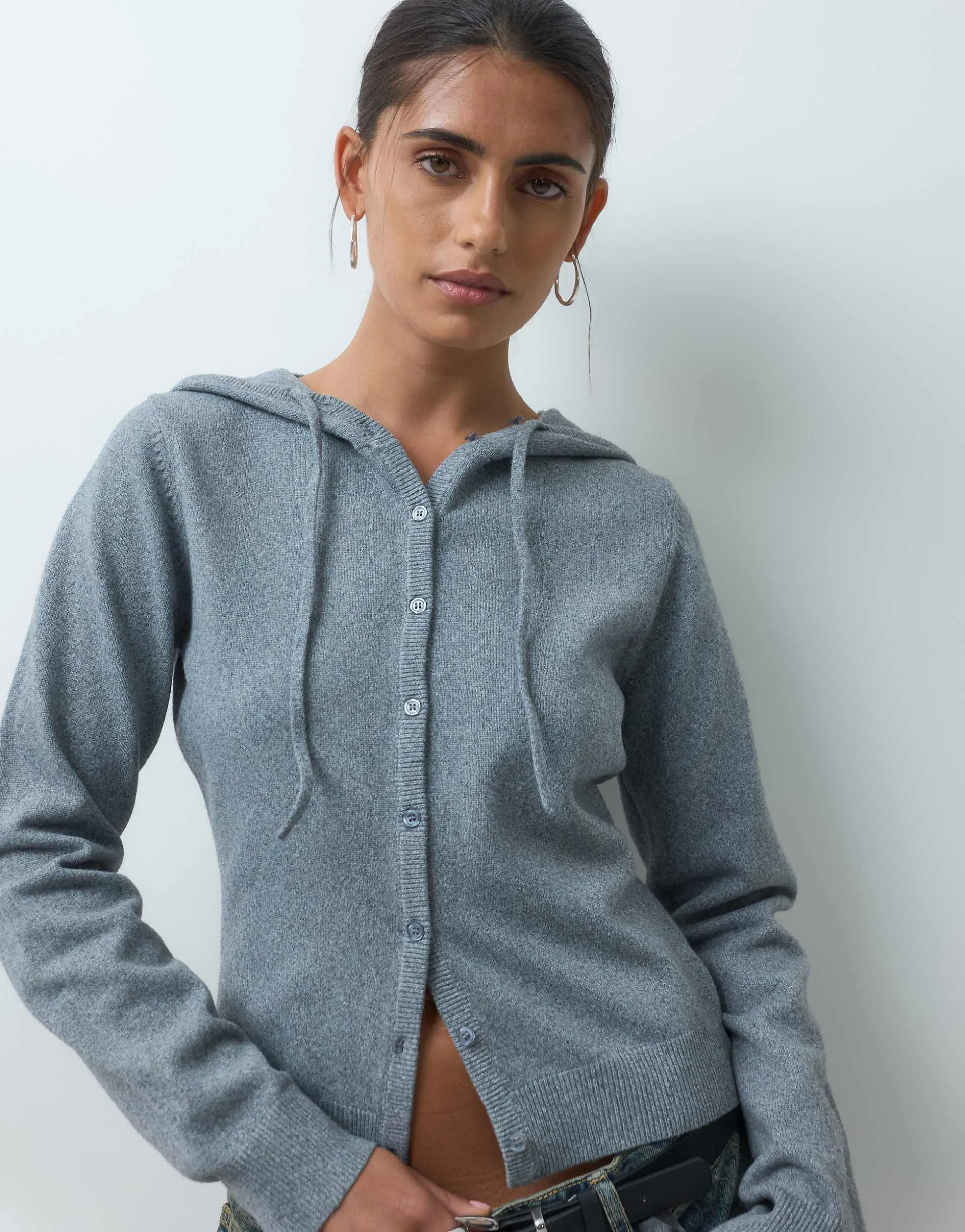 COLLUSION hooded knited cardigan in grey