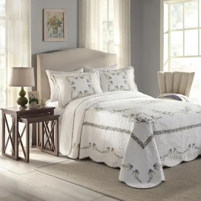 Charlotte Blue Floral Reversible Bedspread Cotton with ( Cotton Fill)