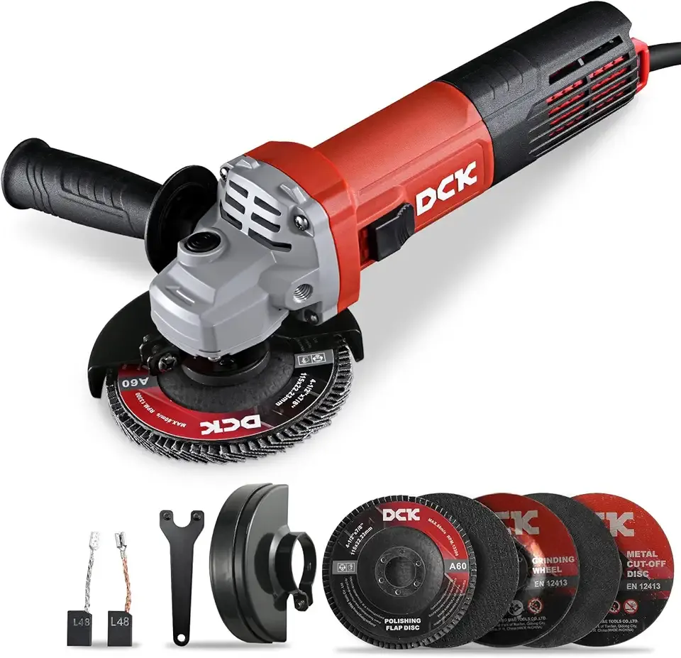 9.0 Amp Angle Grinder, 4-1/2 Inch Electric Grinder Power Tool, 11800 RPM, Auxiliary Handle and 2 Safety Guards, 6 Piece Discs, Copper Angle Grinder for Cutting, Grinding, Polishing (KSM17-115B)