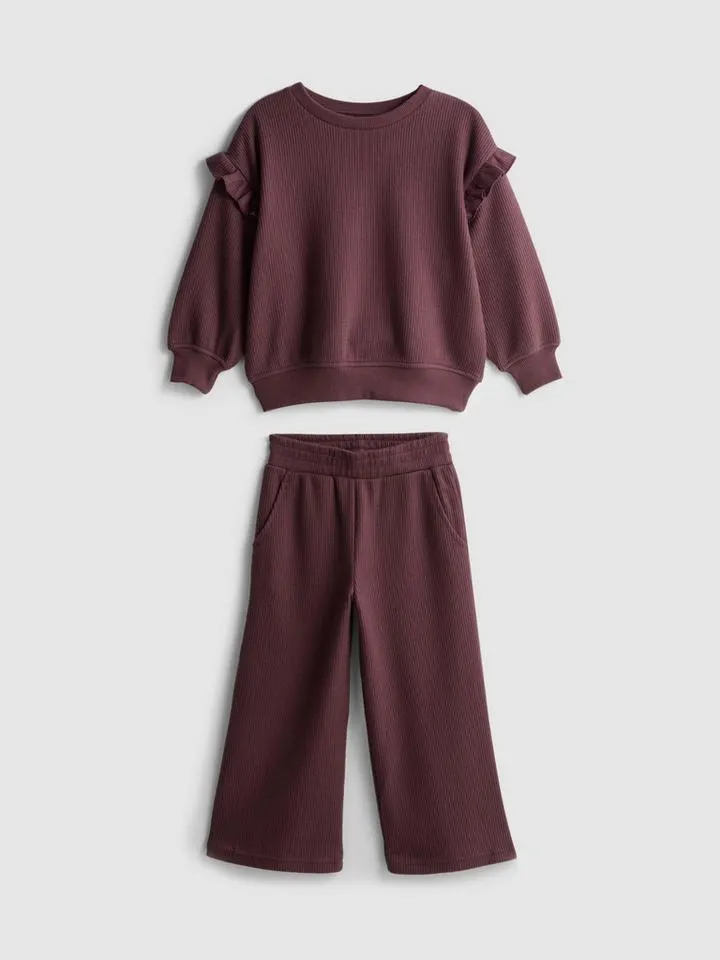 1–9 ans | Ensemble sweat-shirt côtelé à volants et bas de jogging