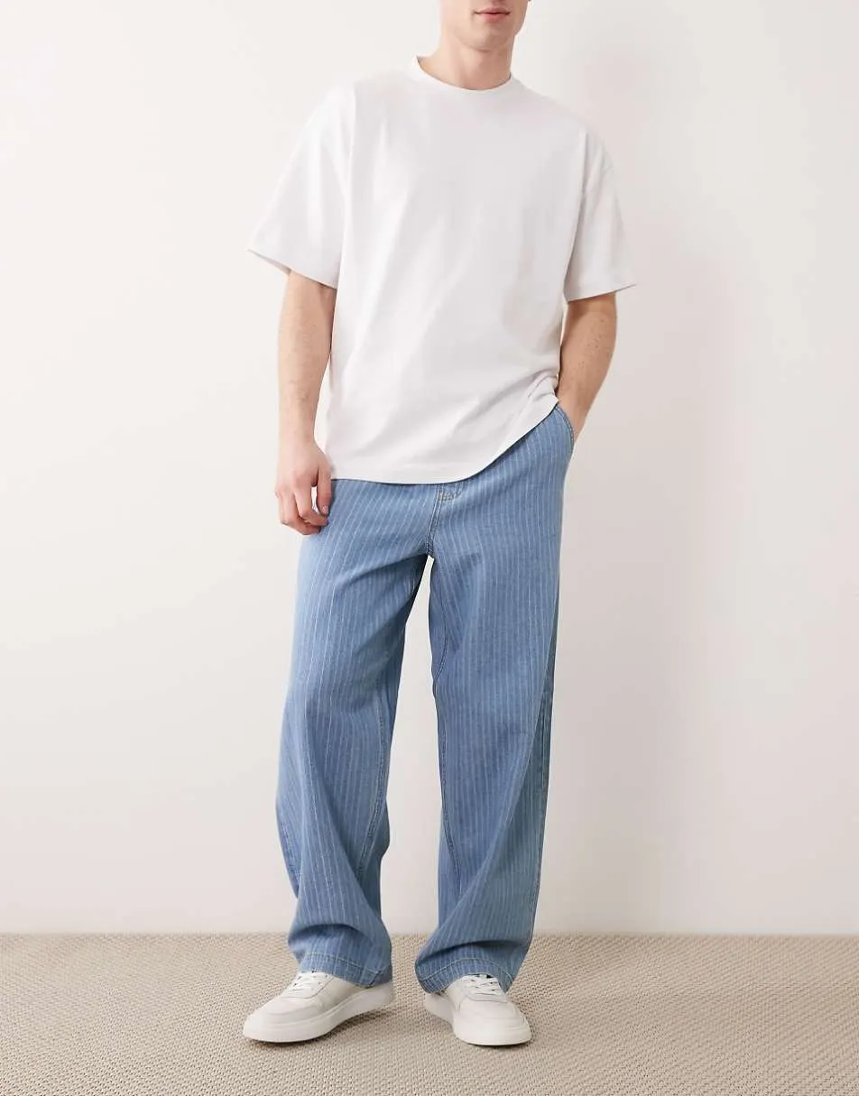 ASOS DESIGN loose straight lightweight jeans in blue and white stripe