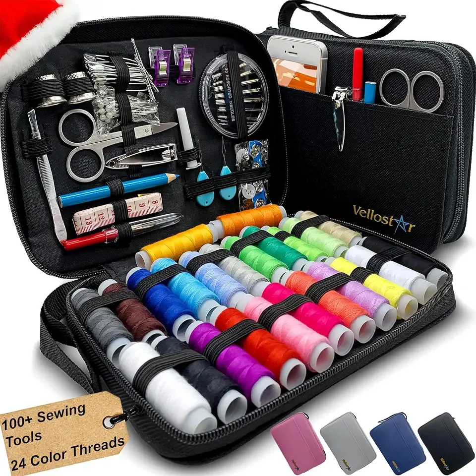 Vellostar Sewing Kit for Adults & Beginners - A Portable Hand Needle and Thread Kit with Premium Sewing Supplies and Accessories for Emergency Clothing Repairs, Travel, and Home Mending
