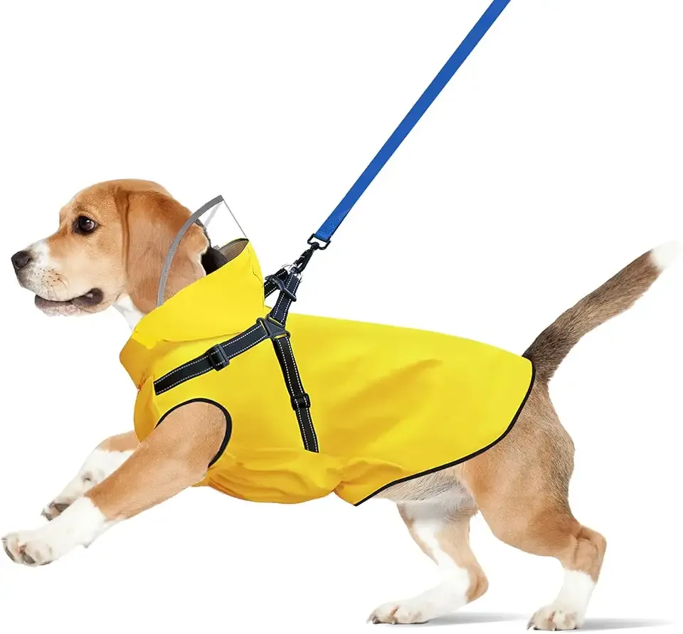 Dog Raincoat: Dog Rain Jacket with Reflective Harness & Removable Hood | Waterproof Dogs Rain Coat Poncho for Large Medium Small Dogs Puppies (Yellow - M)