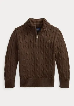 CABLE-KNIT COTTON QUARTER-ZIP SWEATER 2-6Y - Strikkegenser - nutmeg brown
