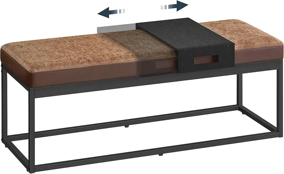 LUIZ Collection - Ottoman Bench, End of Bed Bench, Reversible Top, Shoe Bench with Small Removable Shelf, Max. Load 660 lb, for Bedroom, Living Room, Entryway, Walnut Brown ULOM081K01V1