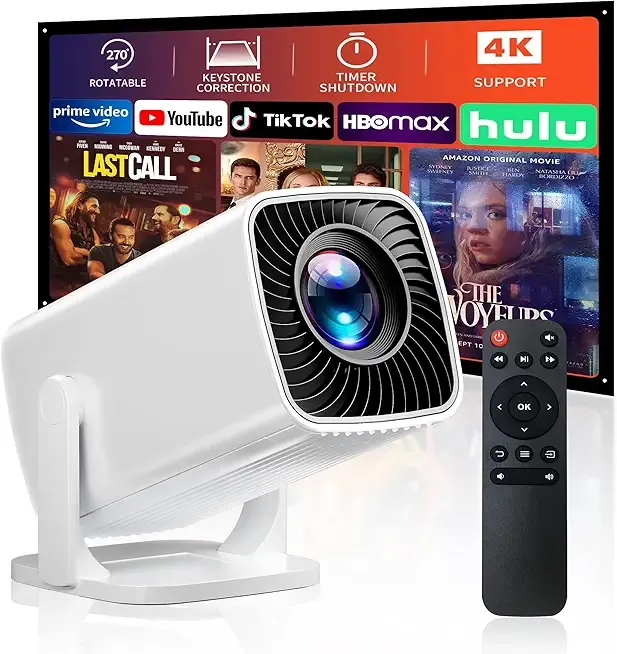 Mini Projector, Portable Projector 4K Support, Full HD 1080P Outdoor Projector, 270° Rotation Movie Projector, Compatible with Smartphone, TV Stick, Laptop, PS4, HDMI, USB (No WiFi or Bluetooth)