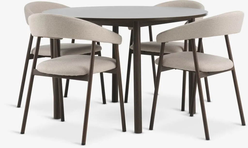 ALSTED Ø120 Tavolo rovere scuro + 4 EJSING beige/rovere scu.