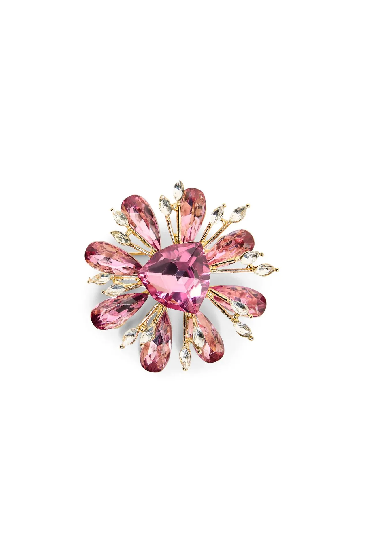 Goudkleurige broche roze bloem