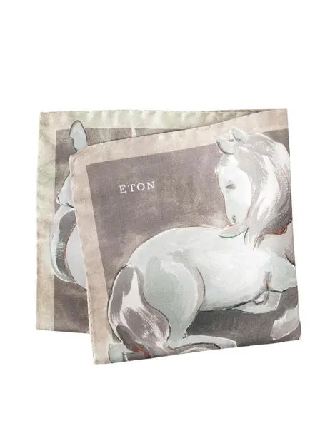 Horse Print Silk Pocket Square Mid green