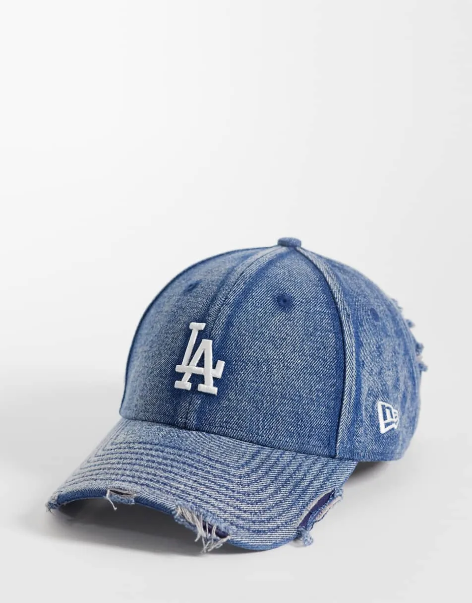 New Era LA Dodgers 9forty acid wash denim cap in blue