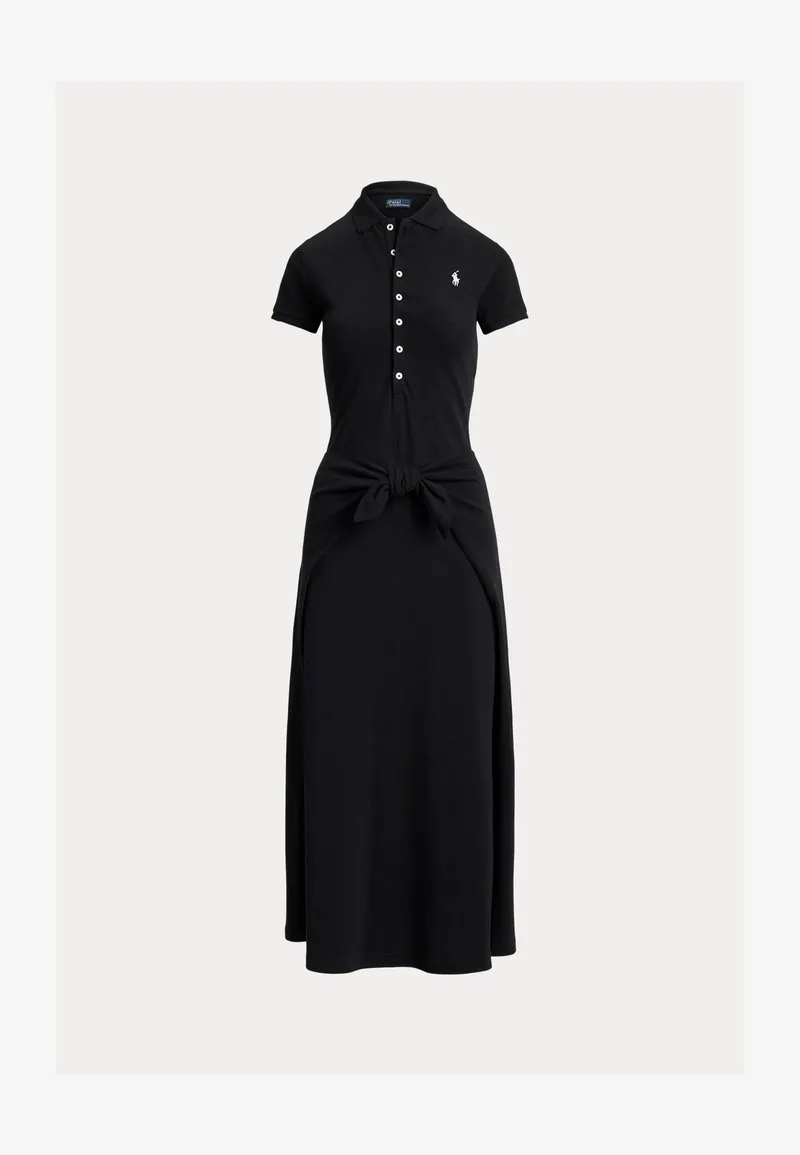 TIE-FRONT MESH POLO DRESS - Skjortekjole - polo black