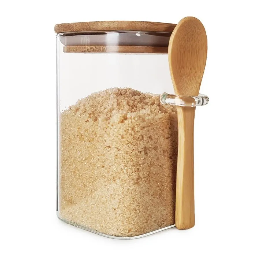 Frasco de Vidrio Cuadrado Otten SY-SS1012 1.08 lt Tapa Bambú con Cuchara 10x...