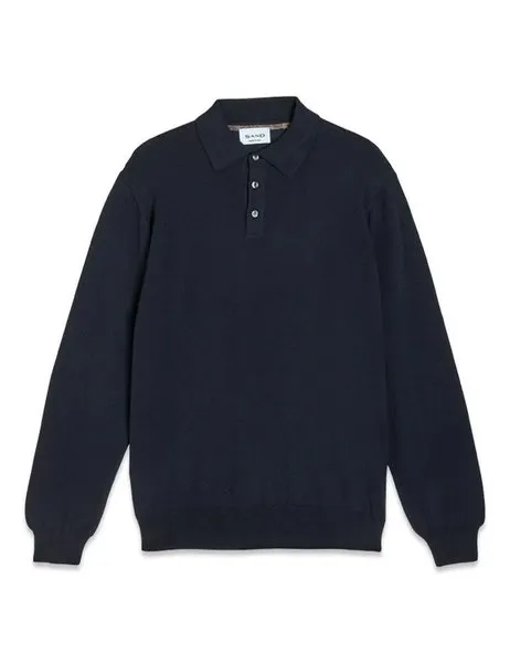 Merino Wool Polo Sweater Dark Navy Blue