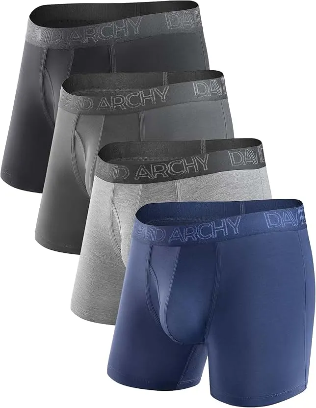 DAVID ARCHY Mens Underwear Boxer Briefs with Fly, Rayon Made from Bamboo | Soft, lightweight, breathable…