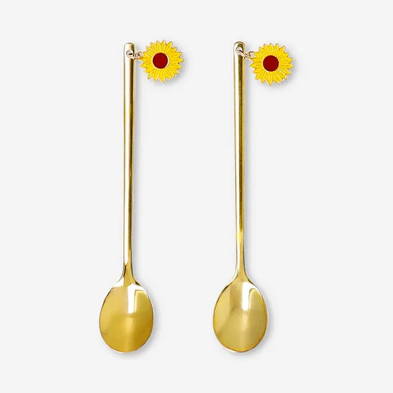Gold dessert spoons with sunflower toppers - 2 pcs