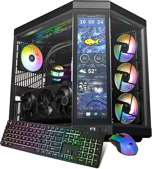 iBUYPOWER Y70TI Gaming PC Desktop Computer with Hyte Touch Screen Case, AMD Ryzen 7 9800X3D CPU, NVIDIA GeForce RTX 5080 16GB GPU, 32GB DDR5 RGB RAM, 2TB SSD, Windows 11 Home,Keyboard, Mouse - Black