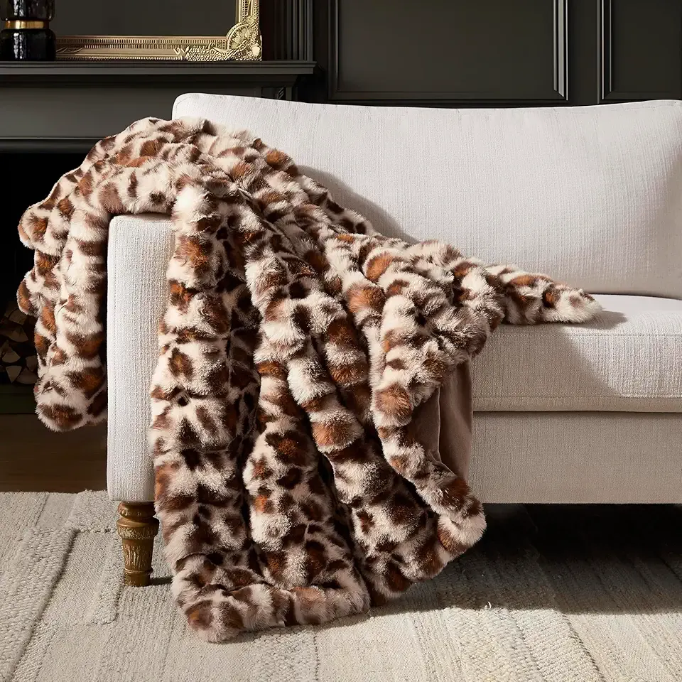 WDCOZY Cheetah Leopard Print Bubble Throw Blanket, Luxury Faux Rabbit Fur Mink Plush Throw for Couch, Sofa and Bed, Soft Fluffy Fuzzy Cozy Blanket for Women, Thick and Warm, 50x60 inches, 950 GSM