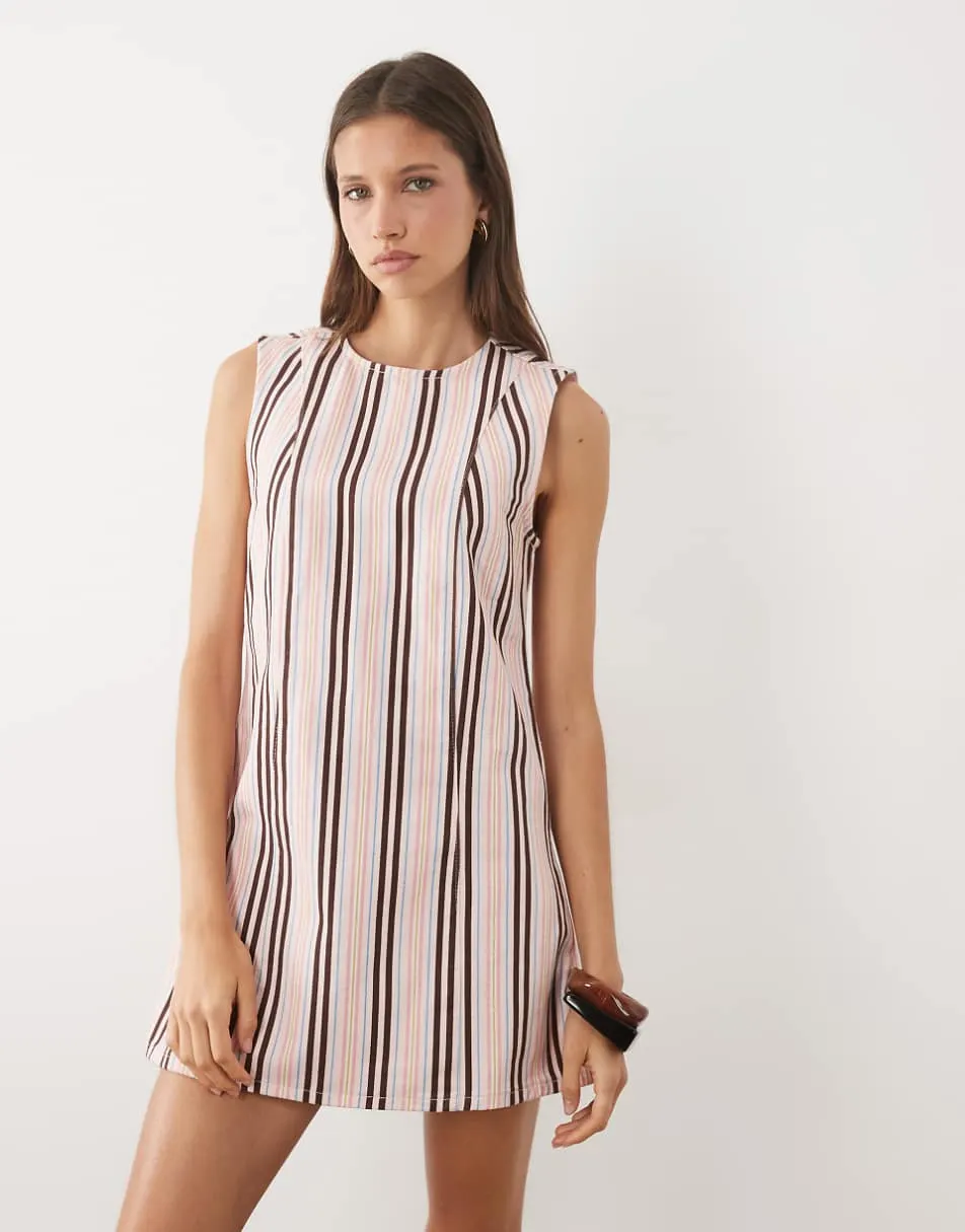 ASOS DESIGN denim shift dress in pink stripe