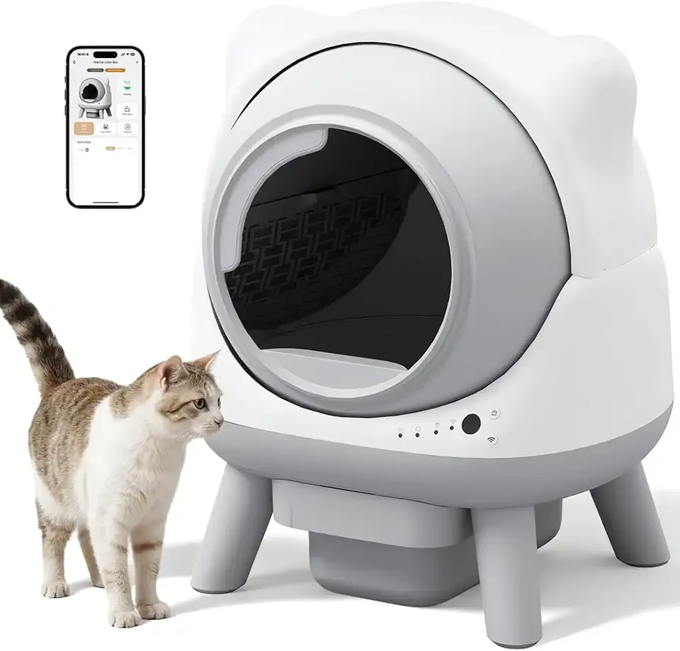 Greesum Hands-Free Automatic Cat Litter Box, APP Controlled for Large & Multi-Cat Households, Extra Large Capacity All-in-One Kit with Mat & Waste Bags