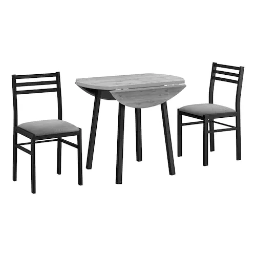 Dining Table Set, 3pcs Set, Small, 35" Drop Leaf, Kitchen, Black Metal