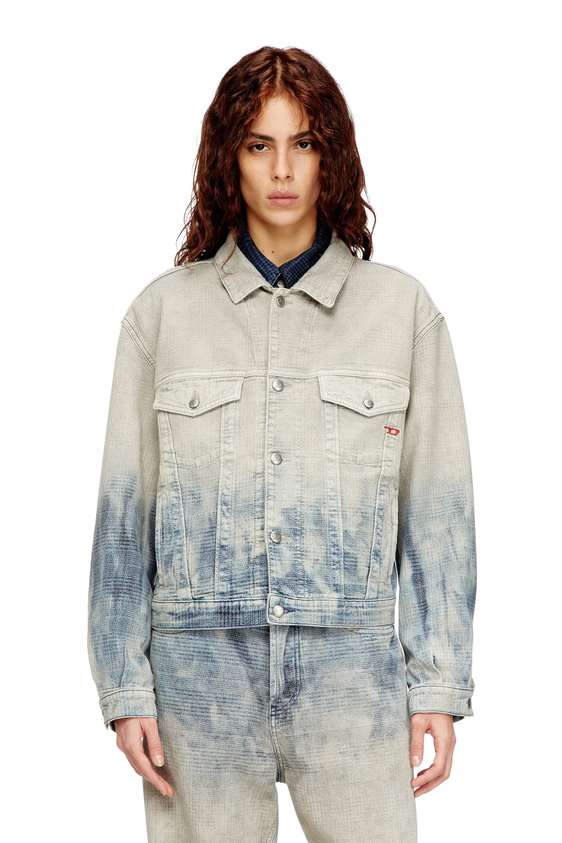 Trucker jacket in Prince of Wales jacquard denim