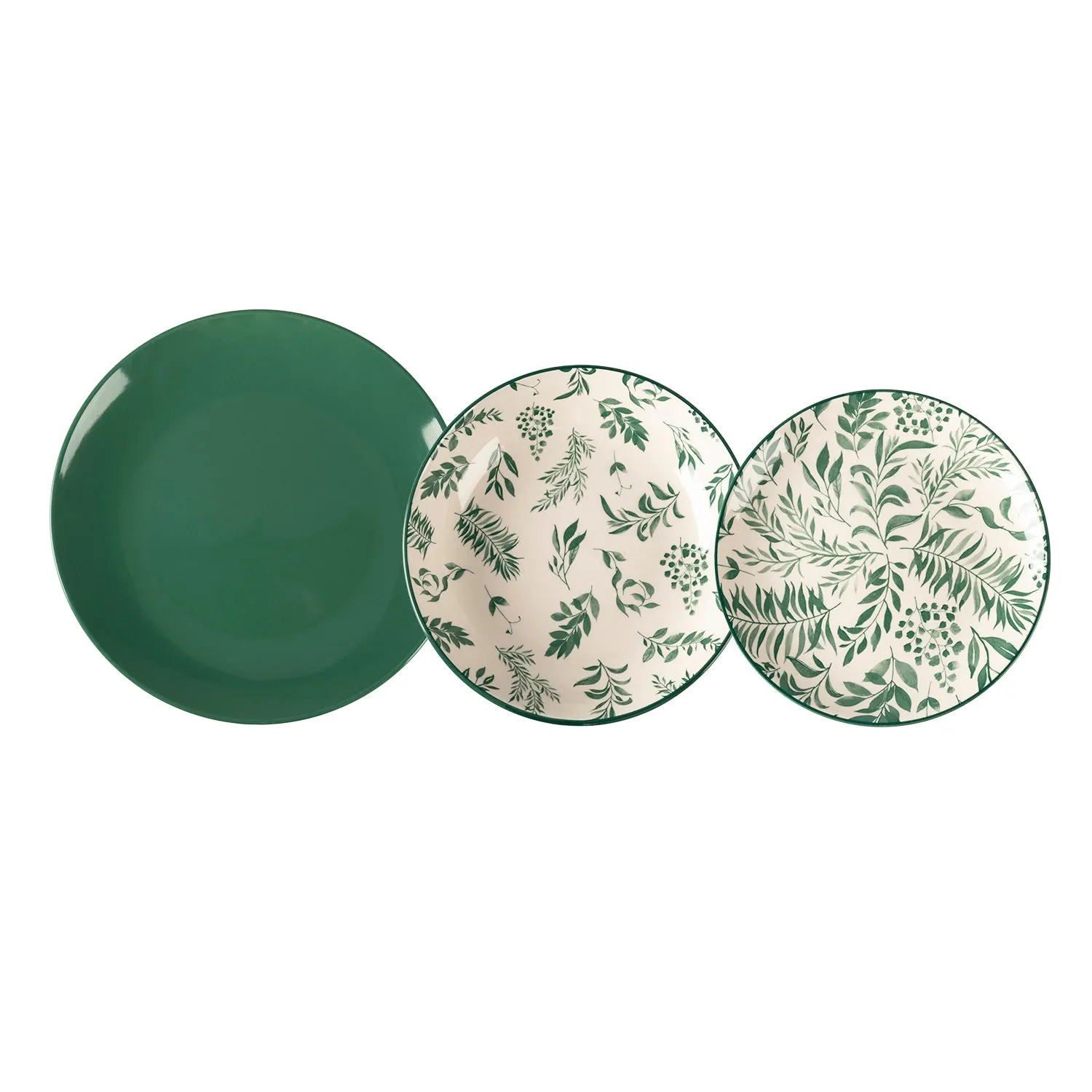 Servizio di piatti in stoneware Leaves Green 18 pezzi