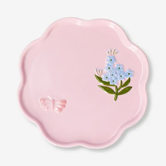 Pink floral plate with butterfly - 18 cm