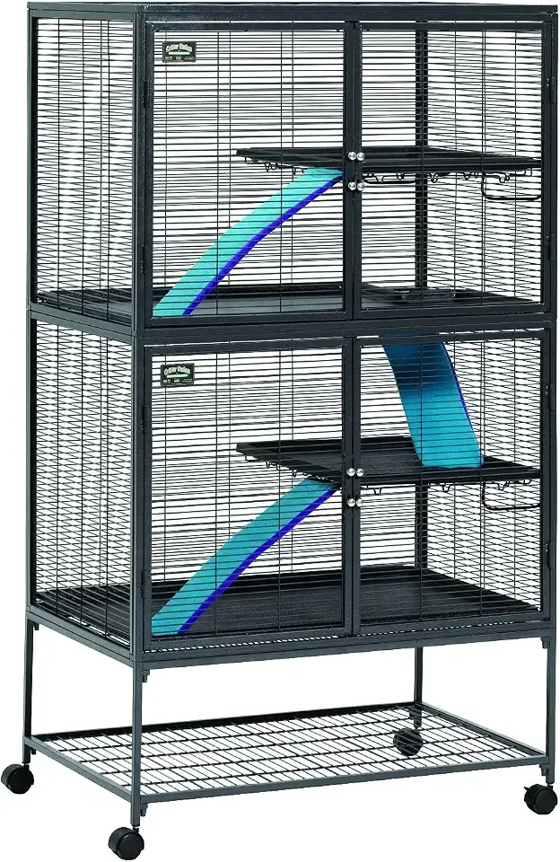 Critter Nation by MidWest Double Unit Small Animal Cage | Habitat for Rats, Chinchillas, Ferrets & Sugar Gliders, Tool-Free Assembly, Full-Width Doors, Shelves & Removable Base Pans