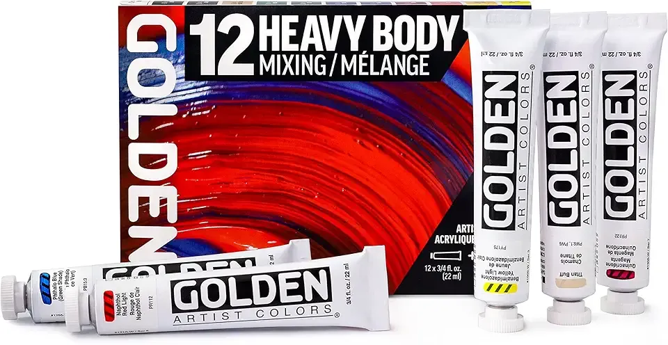 GOLDEN Heavy Body Acrylics, Mixing Set, 12 Color, Professional Acrylic Paint