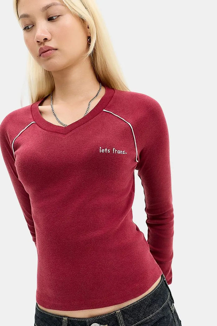 iets frans... T-Shirt a Maniche Lunghe con Scollo a V Alto