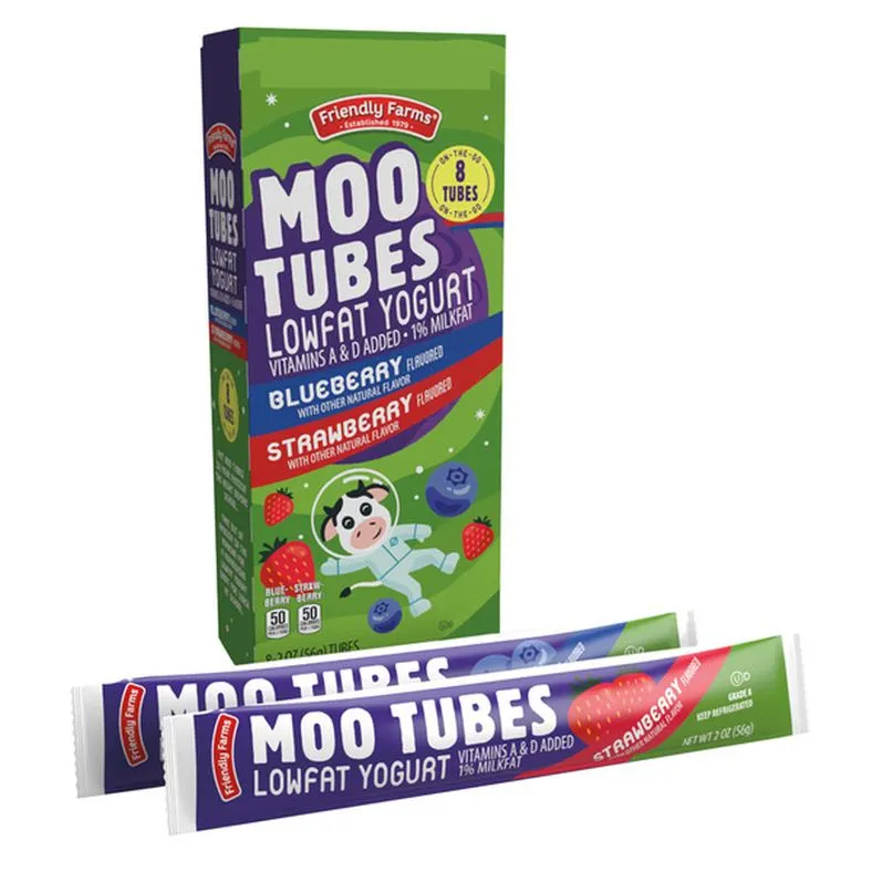 Friendly Farms Moo Tubes Strawberry and Blueberry Yogurt