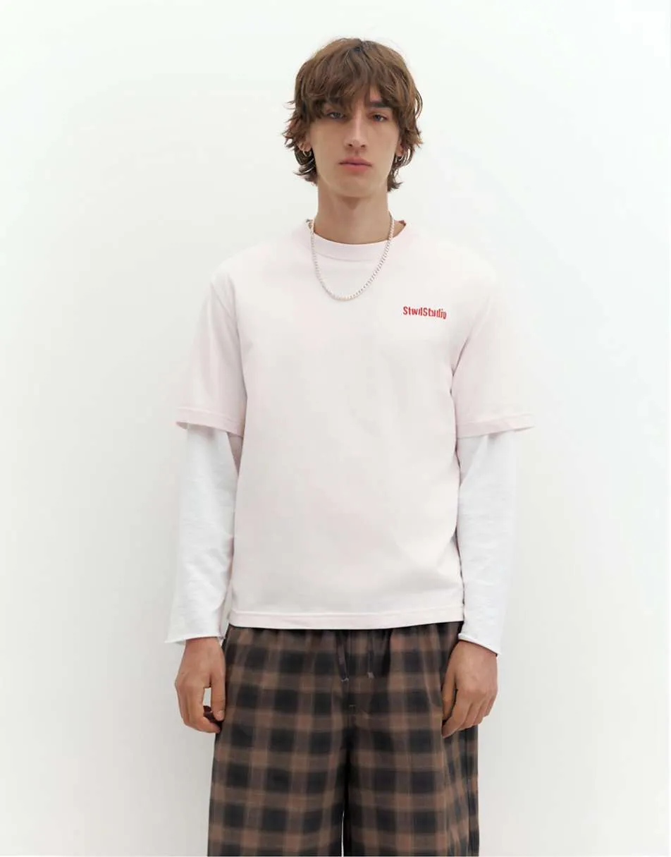 Pull&Bear Stwd studio label t-shirt in rose pink