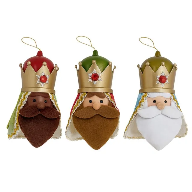 Pack 3 Colgantes Reyes Magos, Poliéster y PP, 10x7x15 cm, Multicolor