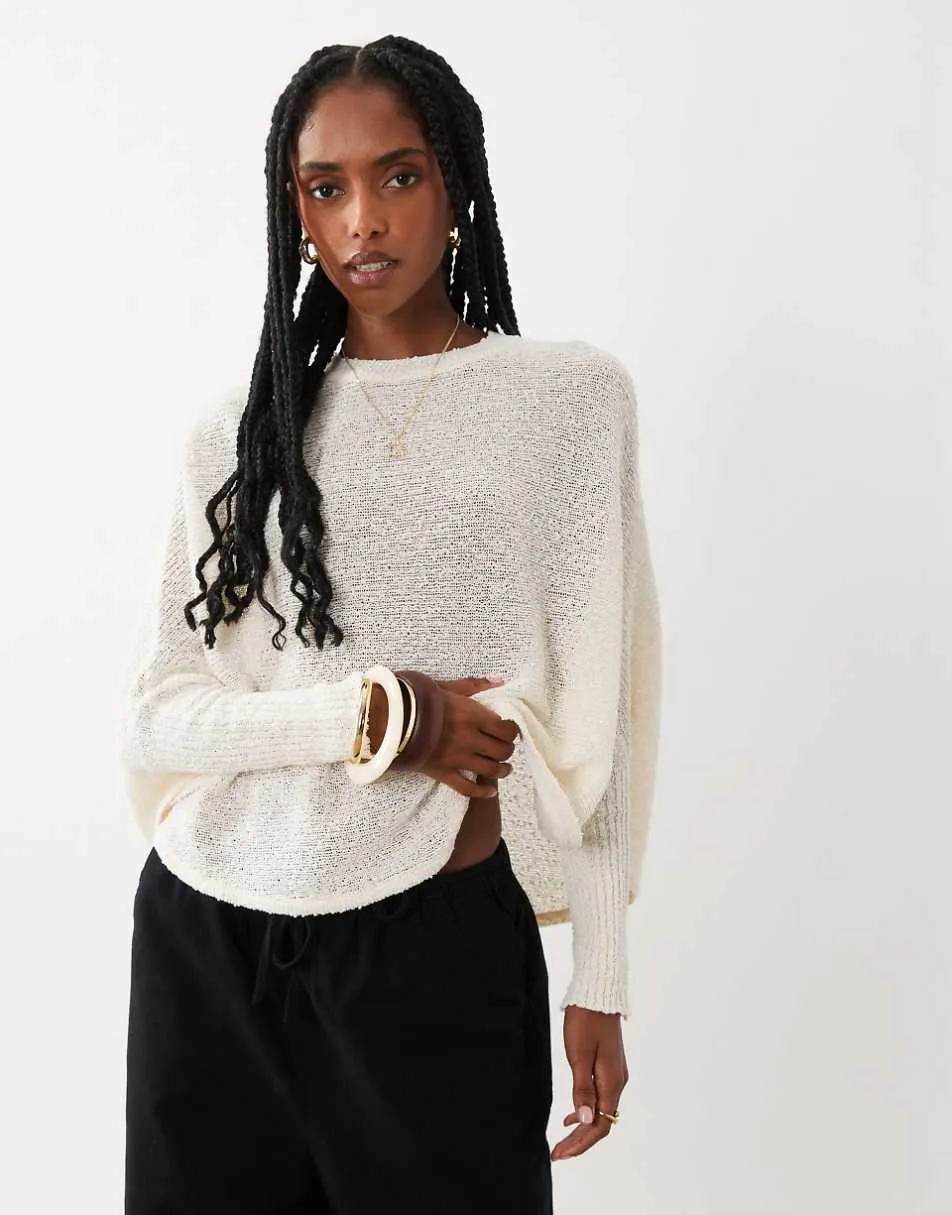 ASOS DESIGN slub knitted batwing jumper in cream